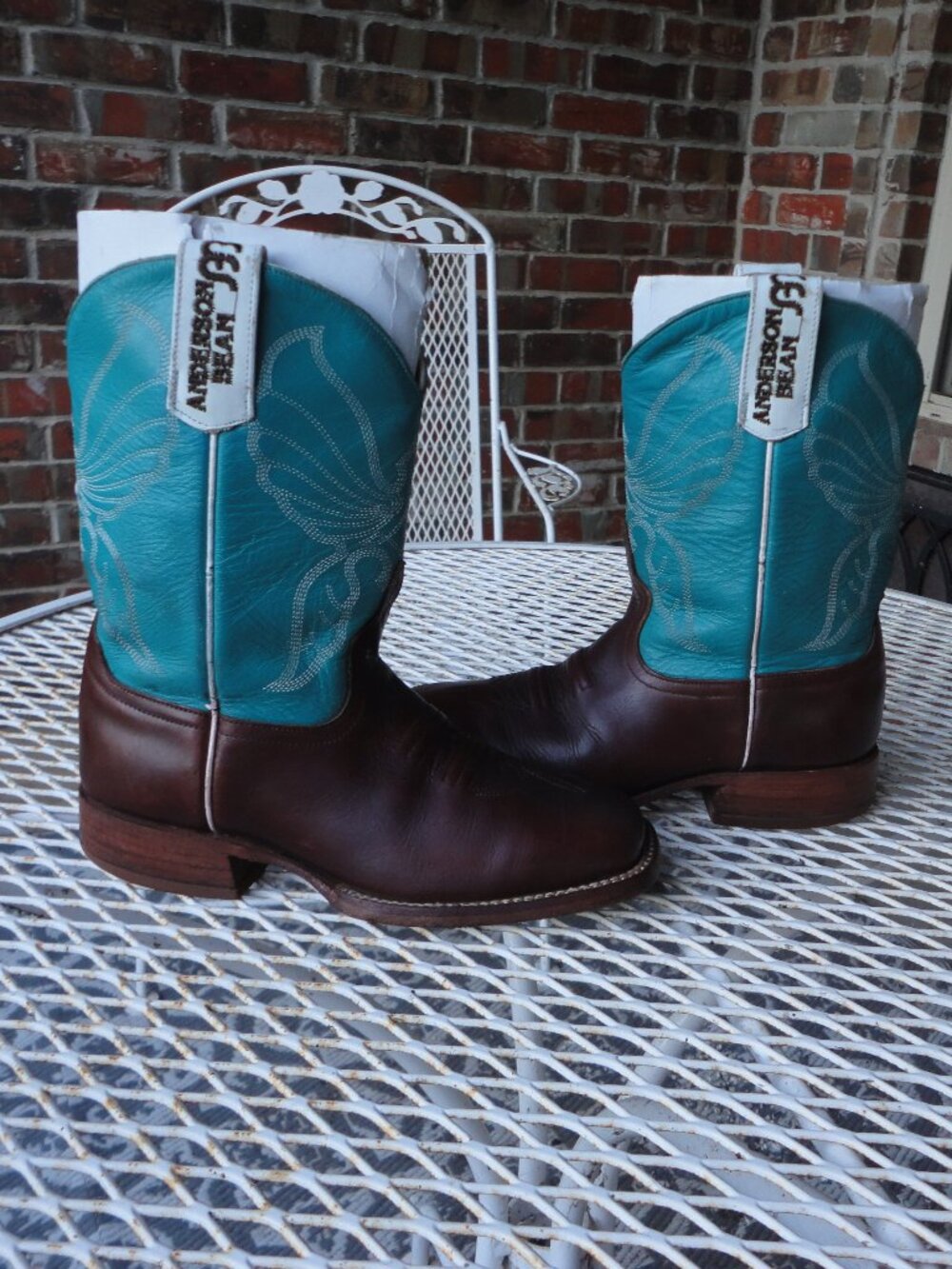 ANDERSON BEAN Kid's Turquoise and Brown Square Toe Western Boots Size 1